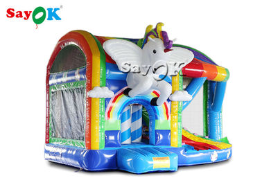 فضای باز زمین بازی Pvc Rainbow Inflatable Unicorn قلعه فنری