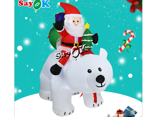 تزئینات تعطیلات بادی کریسمس 6 فوت چمن حیاط بابا نوئل سوار خرس قطبی می شود