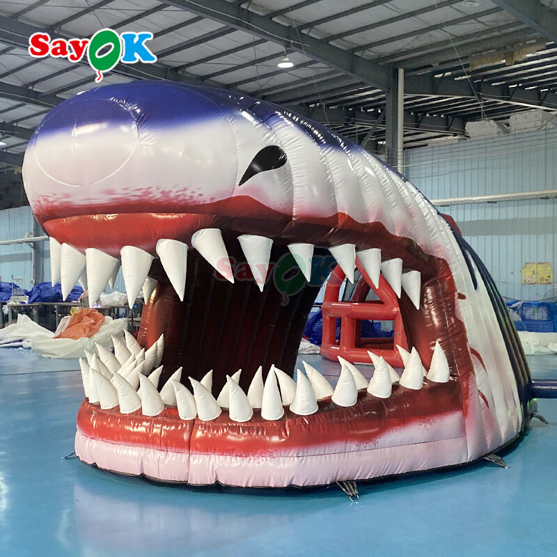 چادر تونل سر کوسه 0.4mm PVC قابل انفجار تجاری - ضد شعله و اندازه قابل تنظیم برای ورزش های فوتبال در فضای باز